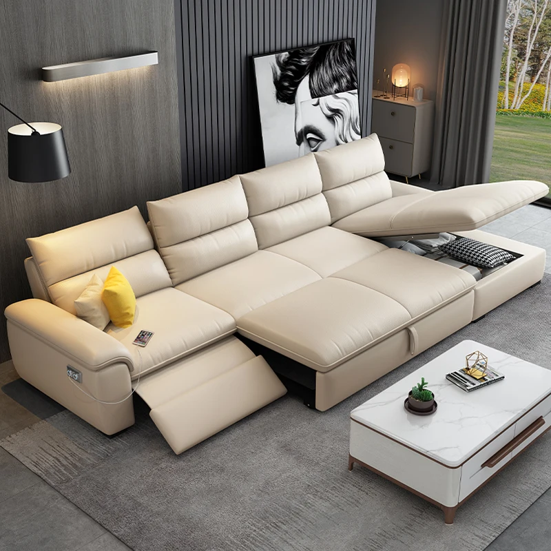 

Leather sofa bed living room 2025 new multi-functional folding dual-purpose small apartment princess intelligent electric sofa
