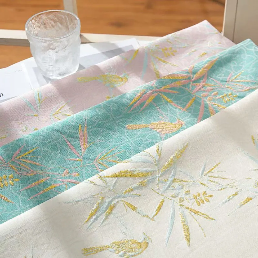 Golden Silk Bamboo Bird Jacquard Fabric New Chinese Retro for Cheongsam Horse Face Skirt