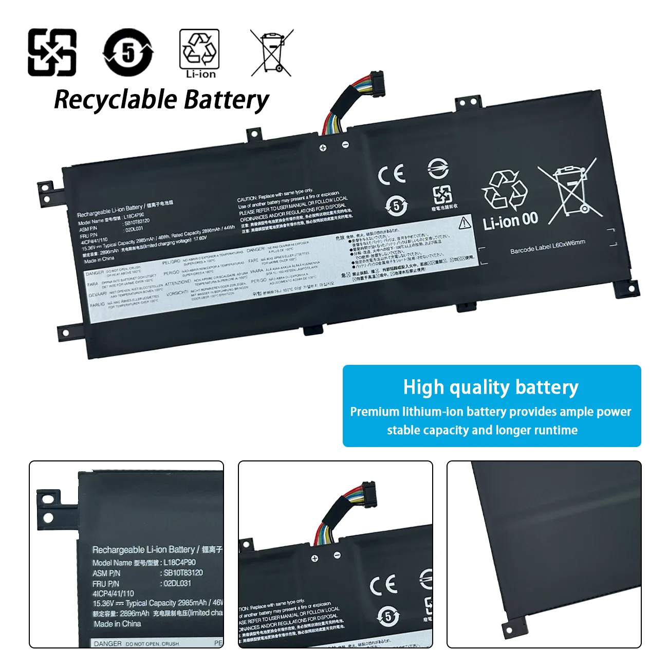 NEW L18C4P90 L18M4P90 Battery For Lenovo ThinkPad L13 Yoga 20R6S00800 Legion 7-16ACHg6 SB10T83120 5B10W13934 46Wh