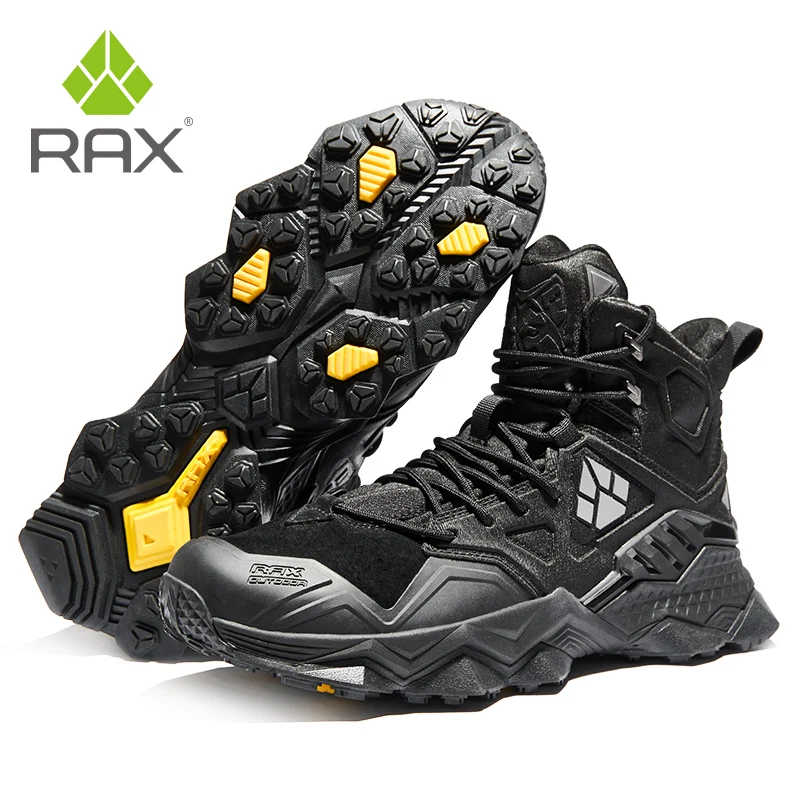 RAX Hiking Boots Men Waterproof Winter Snow Boots Fur lining Lightweight Trekking Shoes Warm Outdoor Sneakers Mountain Boots Men