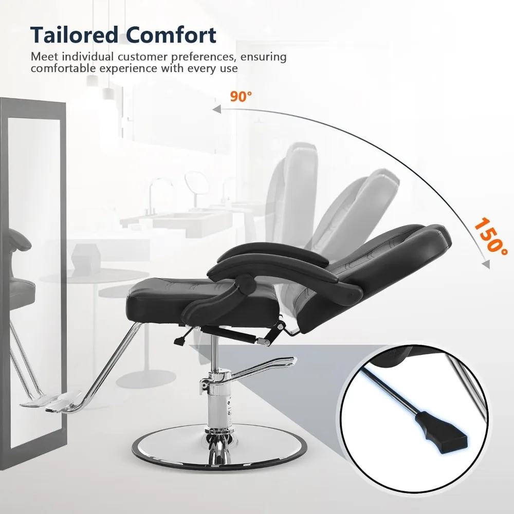 Reclining Salon Chair for Hair Stylist, Barber Chairs for Barbershop, Heavy Duty Hydraulic Pump Hair Chair Swivel Stylist Chairs