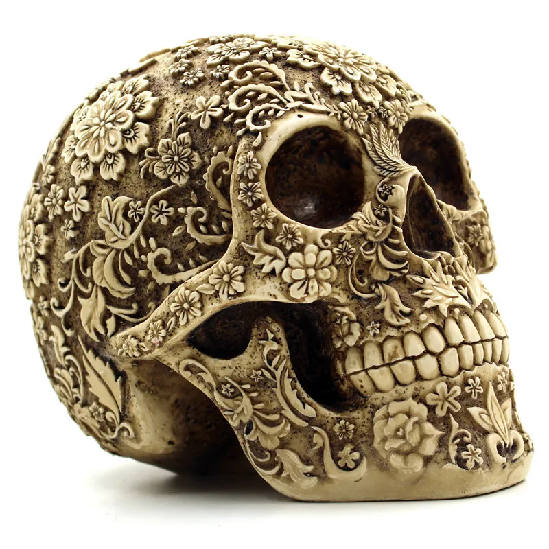 Human Skull Head Sculpture Decor, Creative Skull Flowers, Halloween Decoration, Home Decor