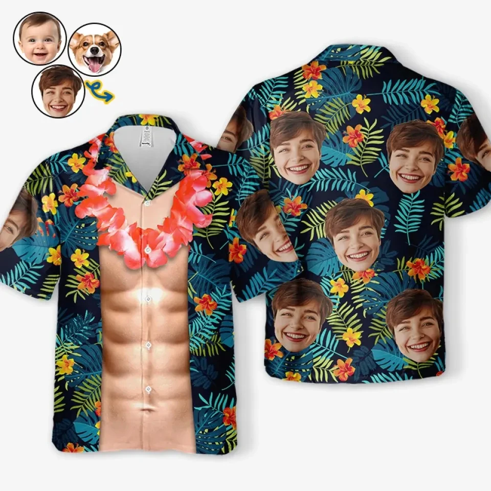 

Забавная рубашка с рисунком мышц на заказ, персонализированная фотография, Гавайская алоха с коротким рукавом, забавные блузки унисекс с фотографией на заказ