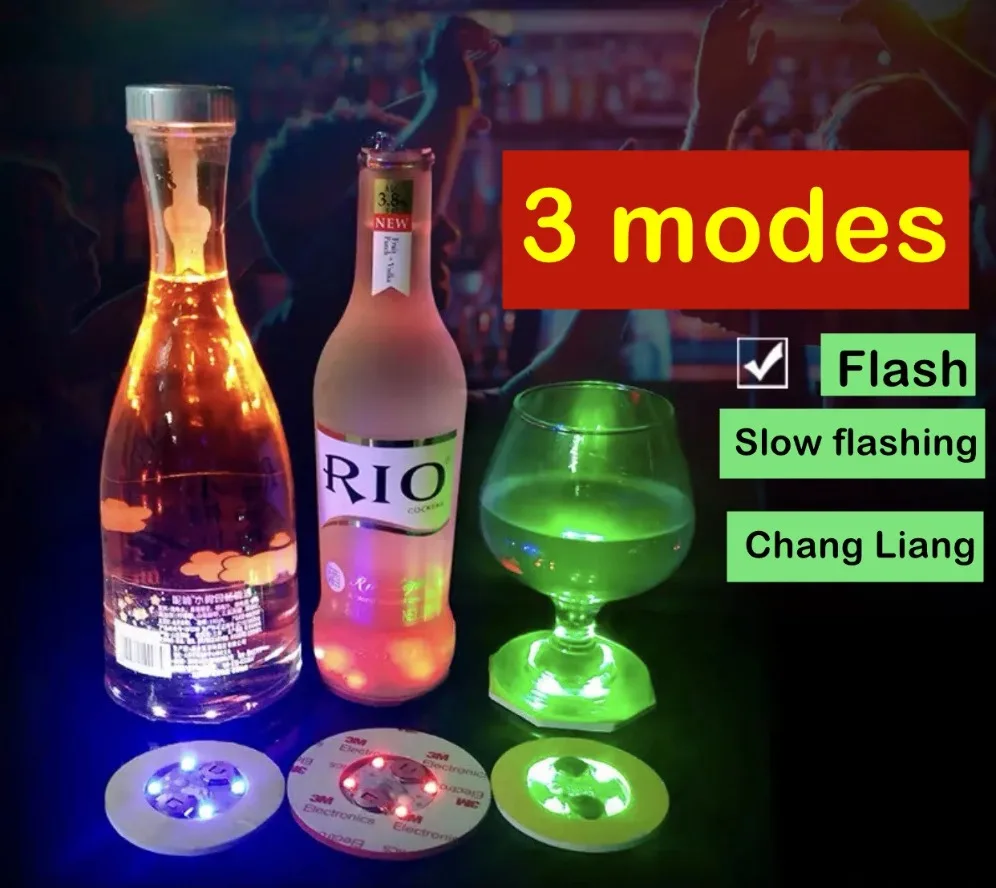LED Emit Light Coaster Wholesale with Battery Wine Glass Mat Cup Pad Sticker Bottle Drinking Club Bar Party Decor Night Light