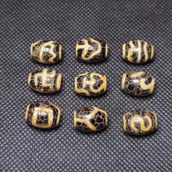 Old Black/Beige Tibetan Ruyi Lotus Totem Dragon Pattern Agate Daluo Dzi Beads Men's&Women's Amulet Jewelry Bracelet Necklace DIY