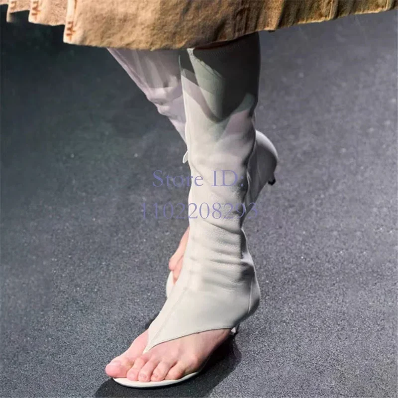 Flip-flop Zipper Knee High Heel Boots Round Toe Sewing Slip-on Stiletto Boots Elastic Band Women Fashion Shows Shoes 2024 ﻿