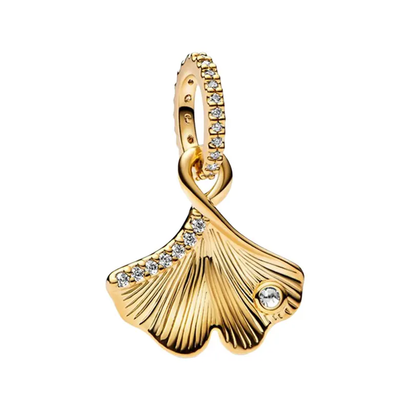 

Shine Gold Inverted Gingko Leaf Pendants Charms For Women Clear Zircon Stones Fine Jewelry Making DIY Original Bracelet Necklace