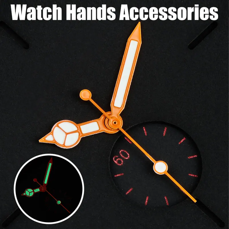 NH35-Zeiger, Uhrenzubehör, Rot, Orange, Blau, Schwarz, Rand, Weiß, drei Stifte, grüne Leuchtzeiger, geeignet für NH35/36/4R/7S-Uhrwerke