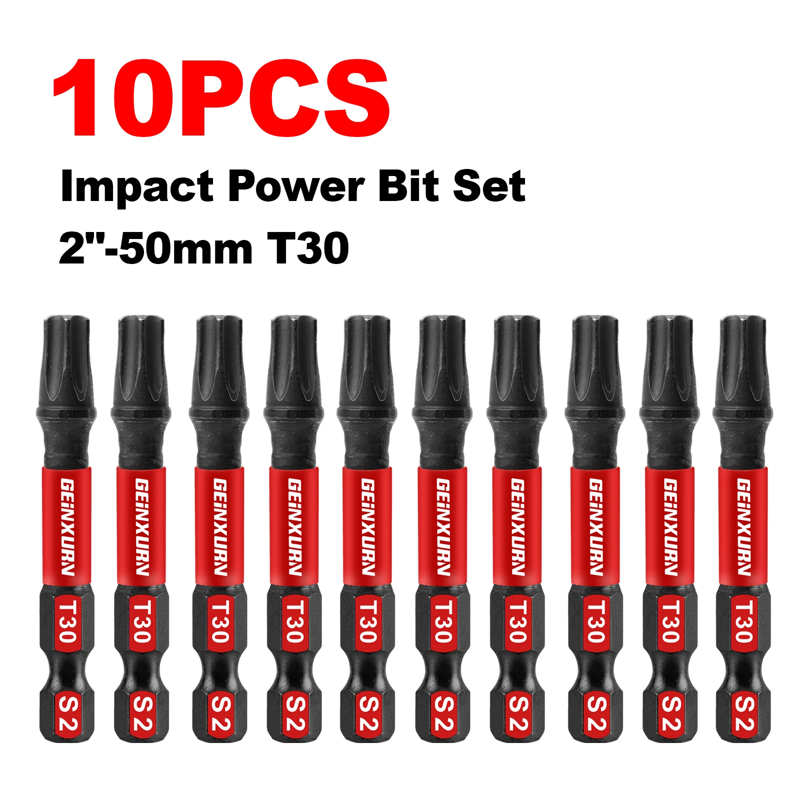 Geinxurn 2 inch Impact Tough magnetische Power Bit Set (T30), Torx Head Power Bits, S2 gelegeerd staal Star T30 schroevendraaierbitset