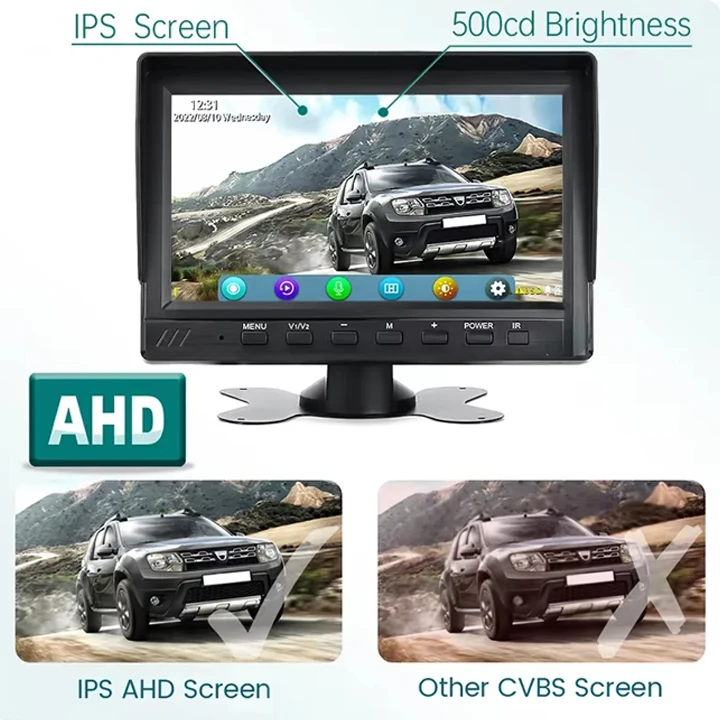 7 Inch 2-Channel DVR IP68 Reverse Camera 1080P AHD Parking Monitoring System TF Card Recorder 2 PCS Driving Monitor for Trucks