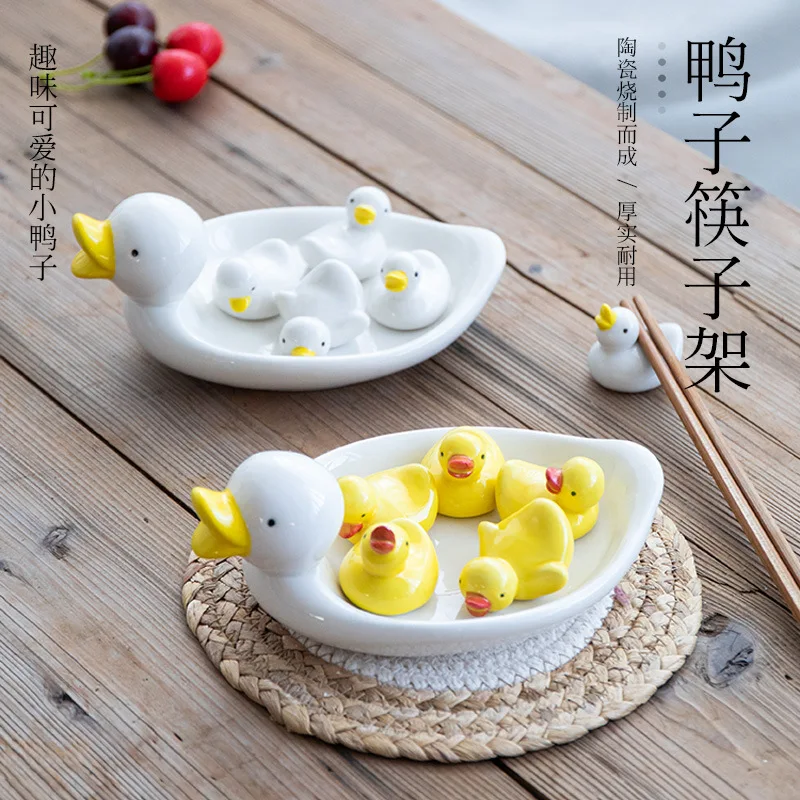 Creative Ceramic Duckling Ornament Chopstick Holder Japanese Restaurant Ornament Chopstick Holder Hotel Supplies