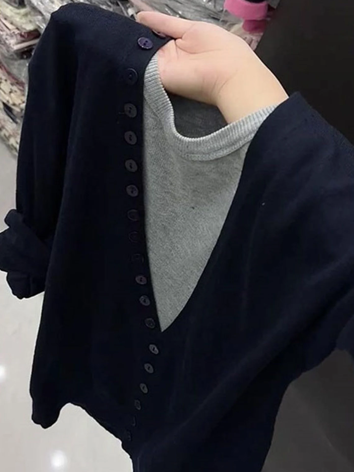 

Comfortable Long Sleeve Knitted Sweater Set Lazy Retro Color Block round Neck Top Korean Style Loose Fit Autumn Season Women'...