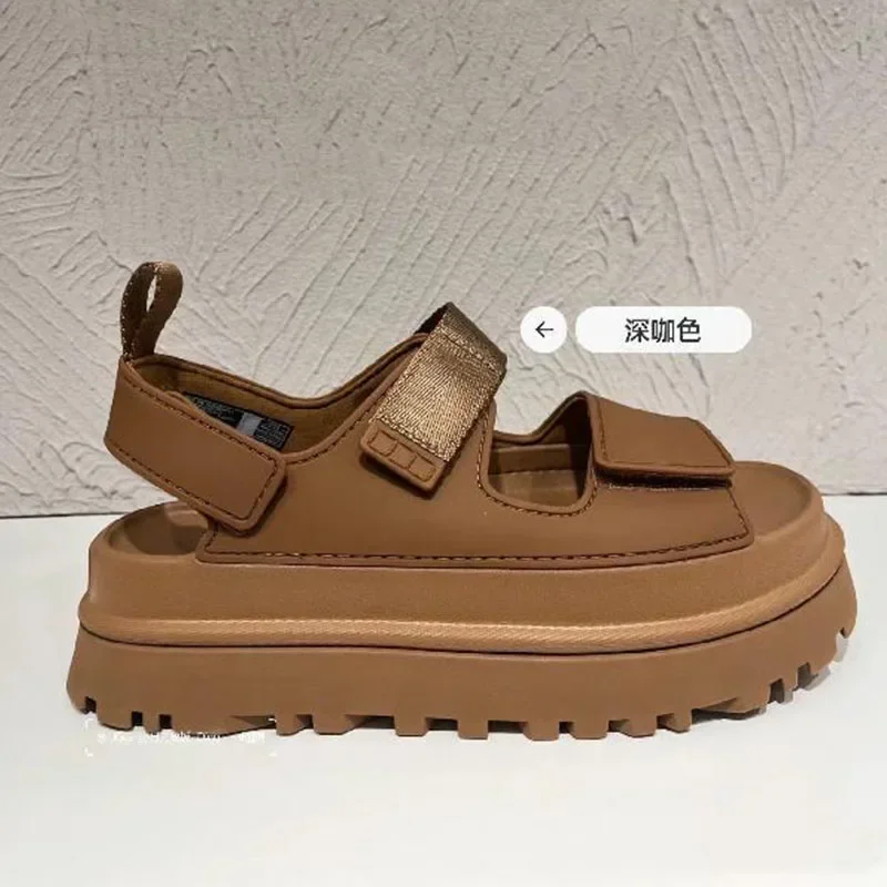 Zapatos de playa para mujer, sandalias deportivas y de ocio de suela gruesa con Velcro elevado, a la moda, suela suave, Color caramelo, novedad de verano 2024