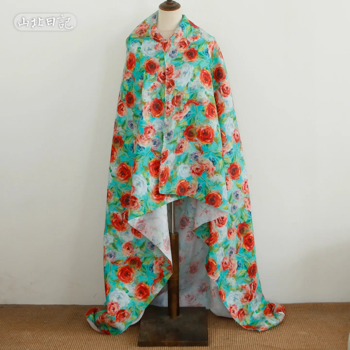 

1yard high quality pure flax fabric Rustic Rose Print tela dress shirt bag cheongsam fabric for clothing