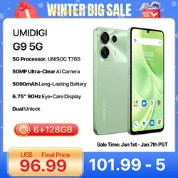 UMIDIGI G9 5G Smartphone 5G Android 14 8-Core 6+6GB 128GB 6.75” 90Hz HD+ 50MP 5000mAh 18W Charging 5G cellphone