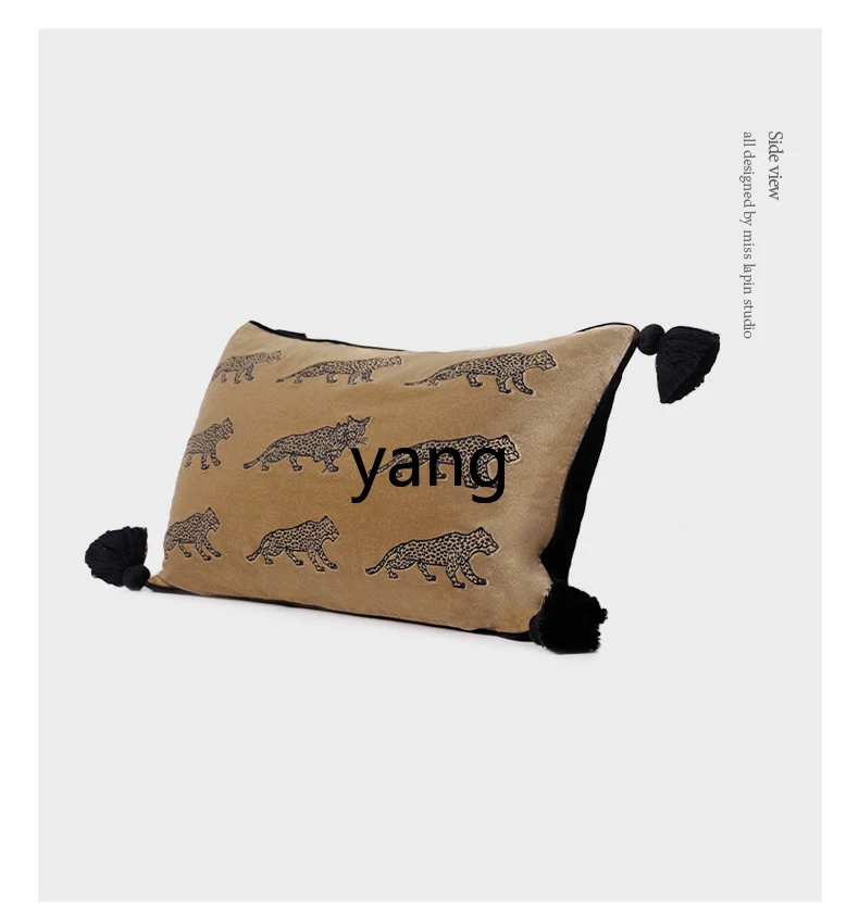 LT  Light Luxury Golden Panther Tassel Waist Pillow High-End Hotel Living Room Model Room Bedroom Pillow