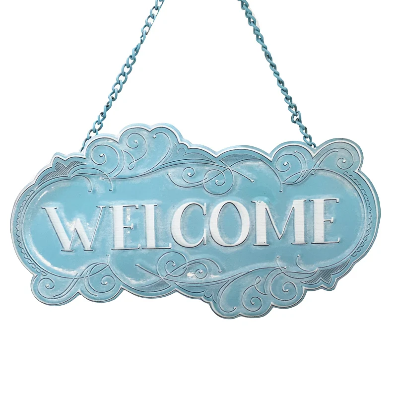 Welcome Sign Front Door Porch Decorations Metal Material Hanging Farmhouse Porch Outdoor Residence Spring Welcome Sign