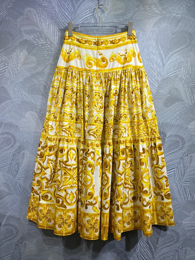 DLDENGHAN Summer Cotton Indie Folk Print Skirt Women's High Waiste Vintage Party Skirt Fashion Designer New