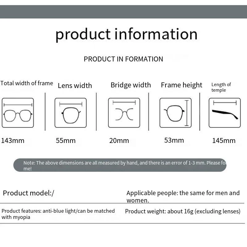 إطار نظارات عالي الجودة للرجال والنساء خفيف الوزن TR معدني مزدوج الشعاع مضلع مضاد للضوء الأزرق عدسات شفافة