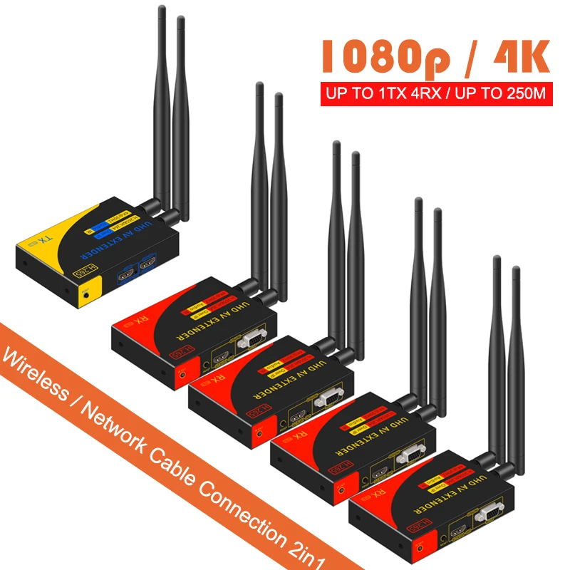5G 200M 1080p 4k Wireless Audio Video Transmitter and Receiver HDMI VGA Ethernet Cable Extender for DVD Camera Laptop PC To TV