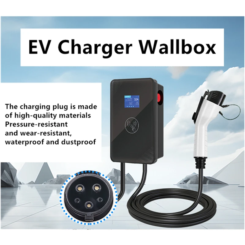 New EV Charger Type 2 J1772 GBT EVSE Wallbox 32A 7KW IEC62196 1Phase 5m Cable Wallmount Charging Station for Electric Car