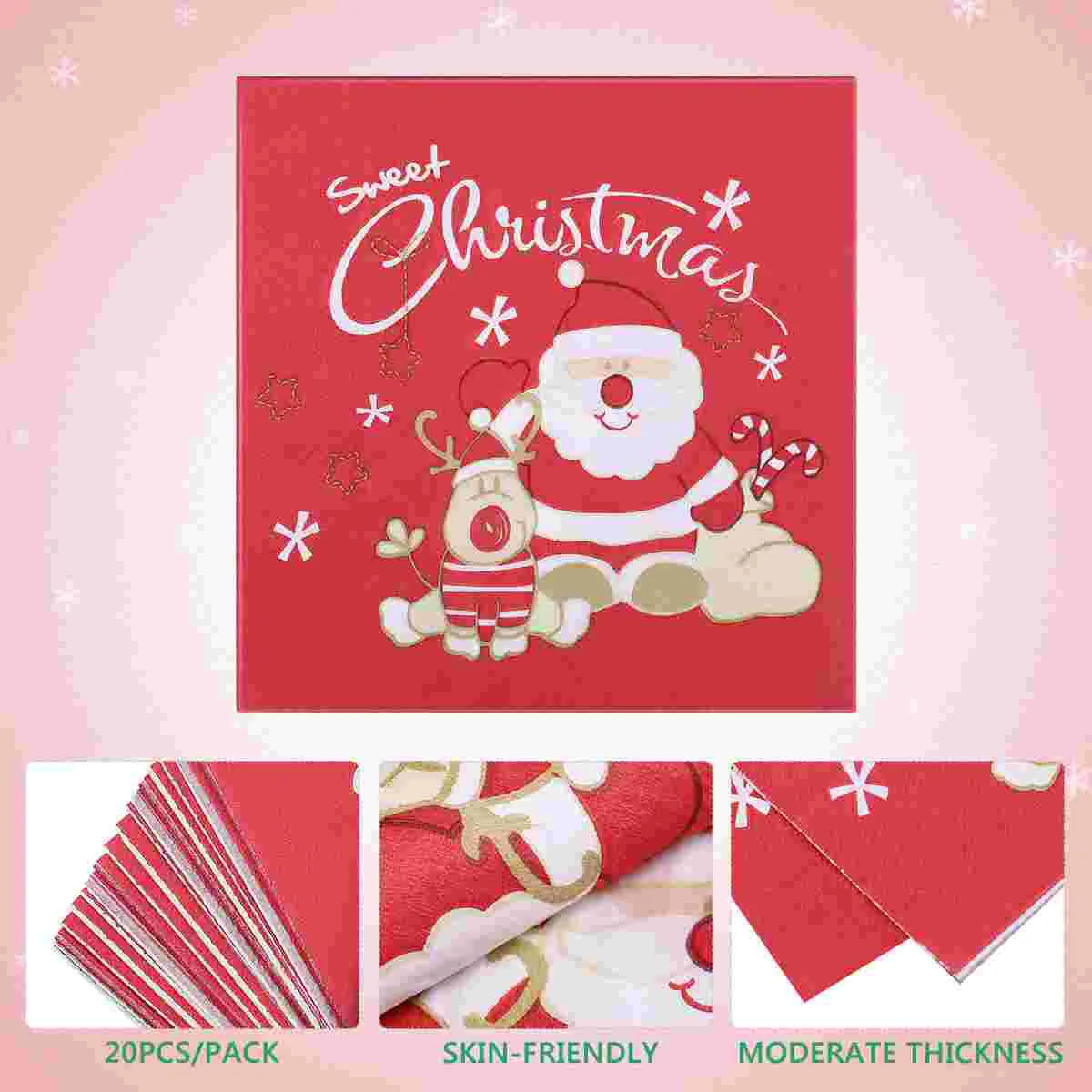 BESTONZON 20PCS Printed Christmas Napkins Santa Claus Pattern Wood Pulp Tissue Dinner Napkins Xmas Party Favors Supplies