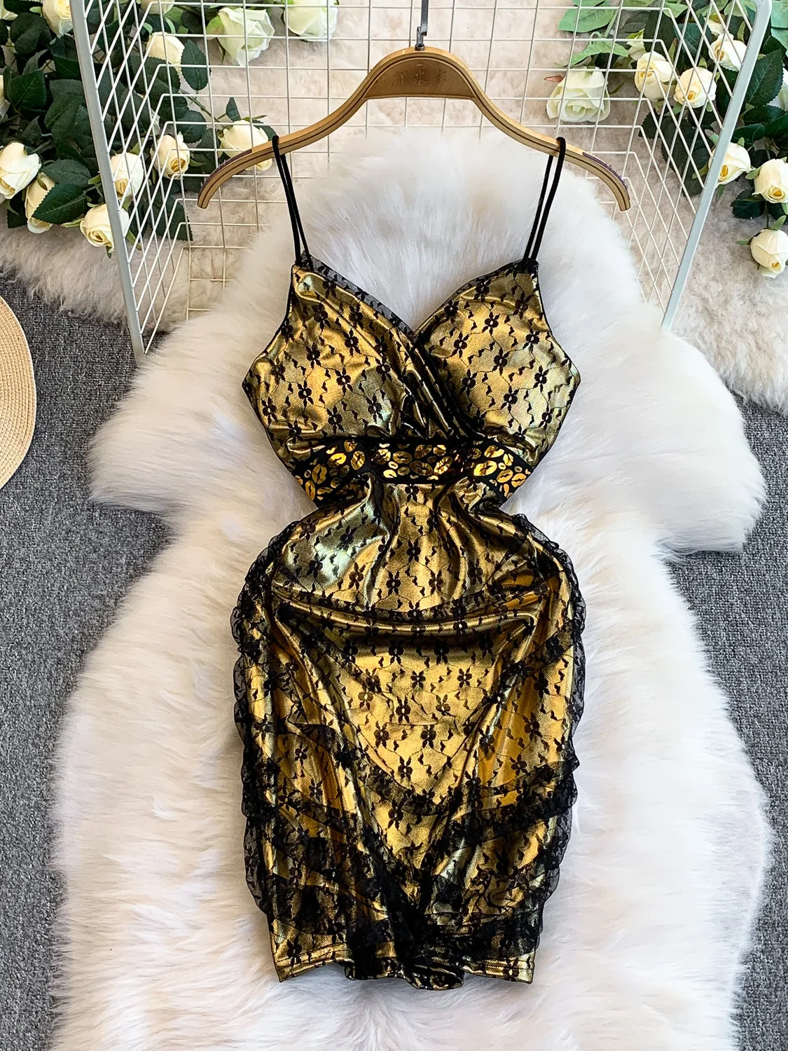 تنورة Ele Lace Splice V-Ne Dr للسيدات للخريف والشتاء، تنورة ضيقة لشد الخصر، قماش ناعم عالي الخصر بدون El... #3