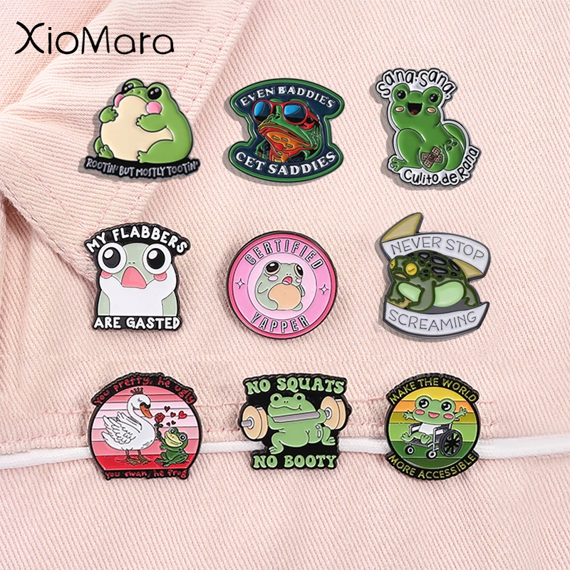 Cute Frog Collection Enamel Pins No Squats No Booty Cartoon Animal Brooches Lapel Badge Fashion Jewelry Gifts For Kids Friends