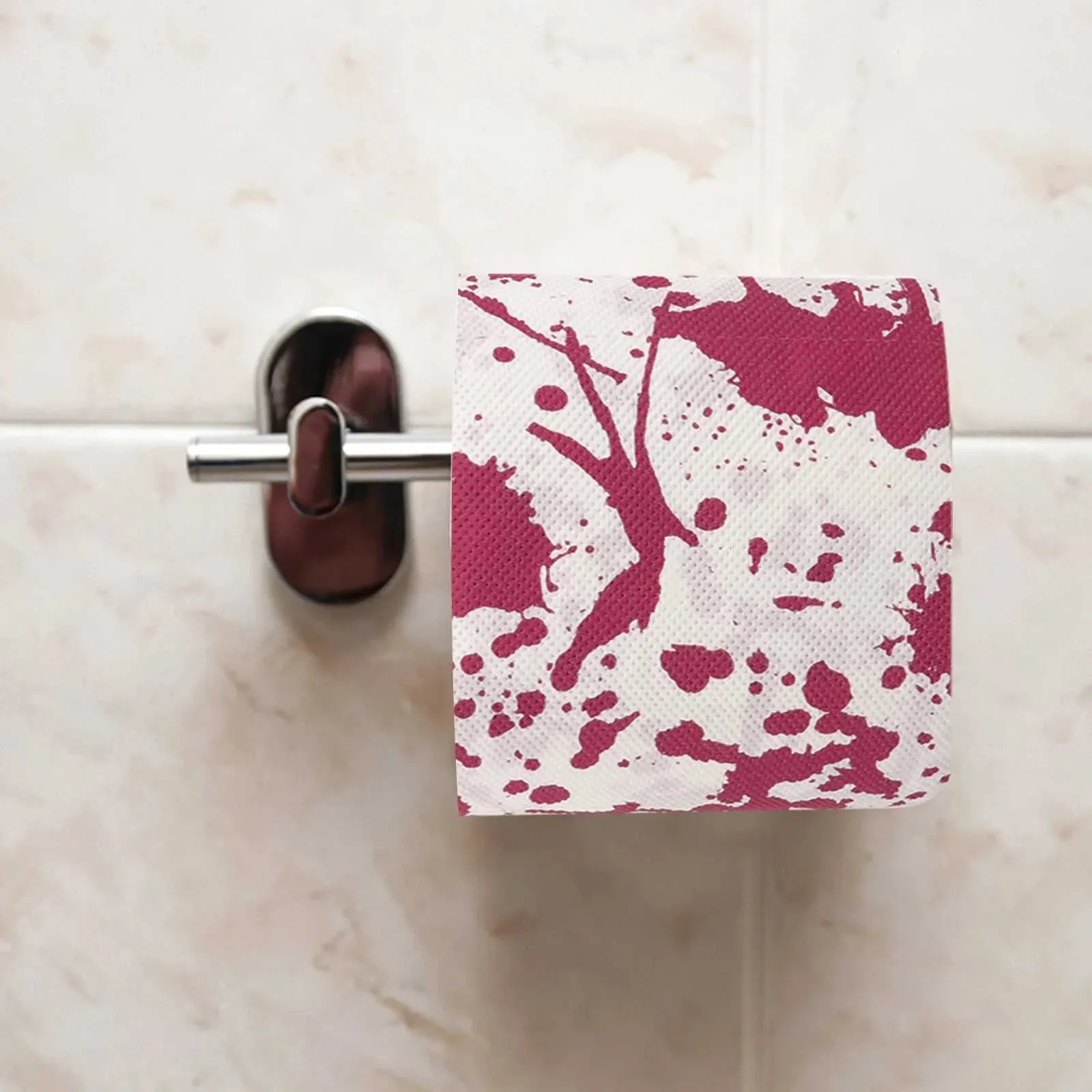 

Bloody Palm Print Toilet Paper Red Colored Bathroom Tissue Ghost Festival Paper Halloween Decorative Soft Gentle Practical Party