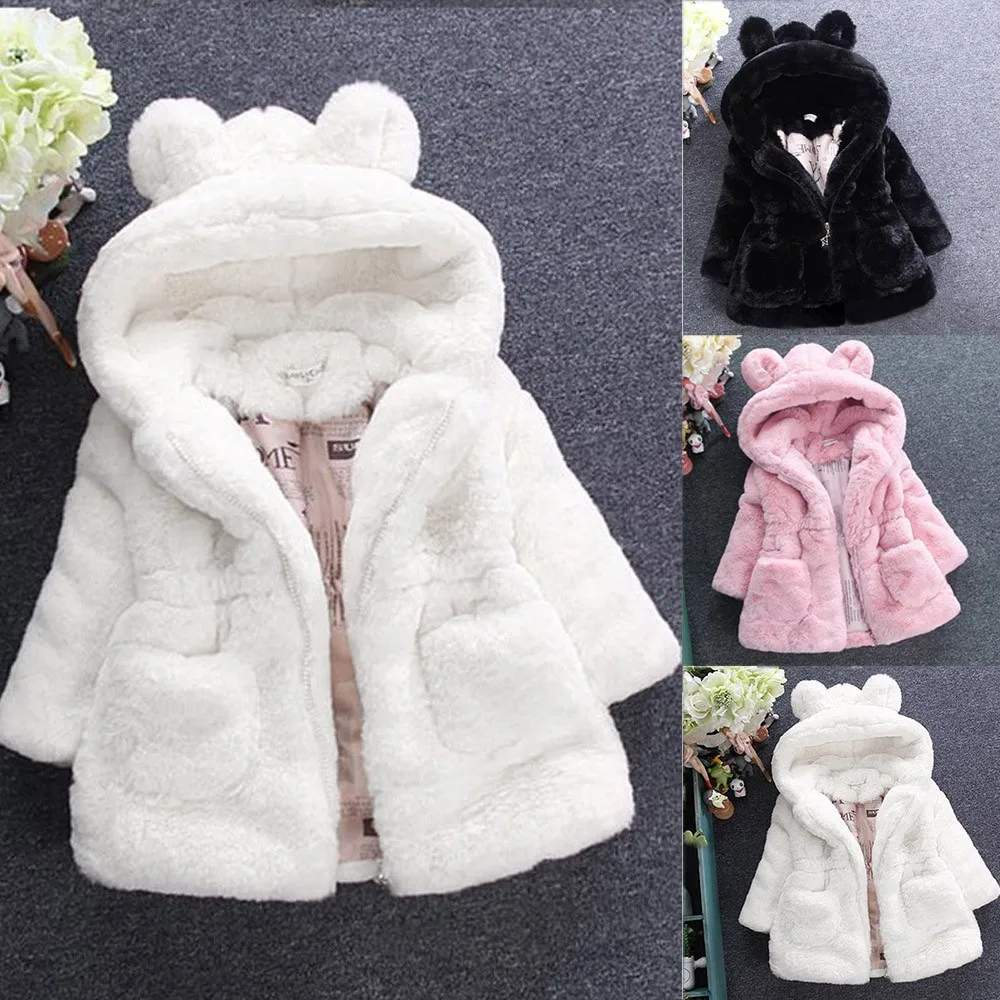 Baby Infant Girl autunno inverno cappotto con cappuccio foderato in pile antivento mantello giacca spessa vestiti caldi orecchio di coniglio tinta