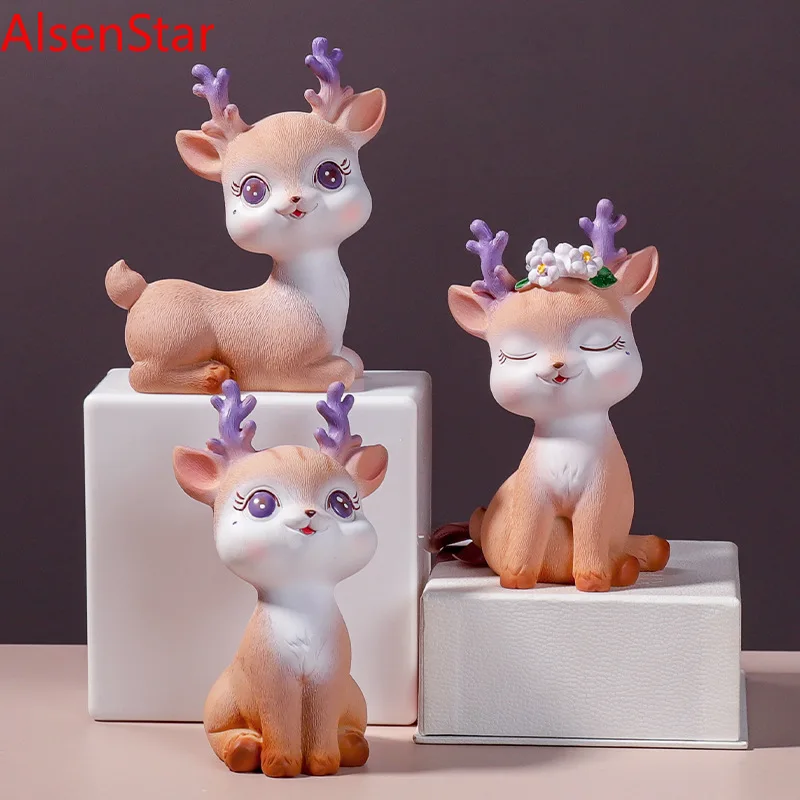

Little Deer Ornament Resin Cartoon Car Ornaments Brithday Cake Decoration Craft Gift TV Cabinet Porch Home Decoration