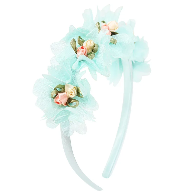 جديد اليدوية زهرة الفتيات رباطات لطيف الورود زهرة الأميرة الرقص حفلة أغطية الرأس تاج الزفاف موضة الشعر هوب اكسسوارات #5