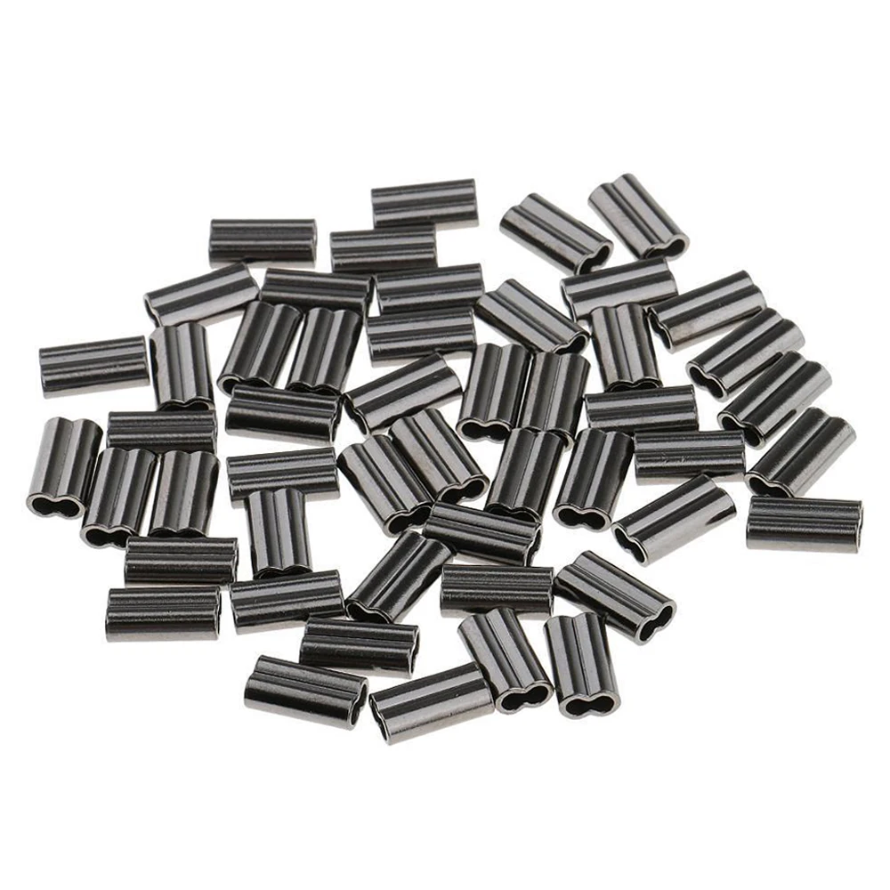 50/100PCS Black Mini Double Barrel Copper Sleeves for Mono Steel Wire Crimps Fix Tube Saltwater Fishing Rigging Accessories