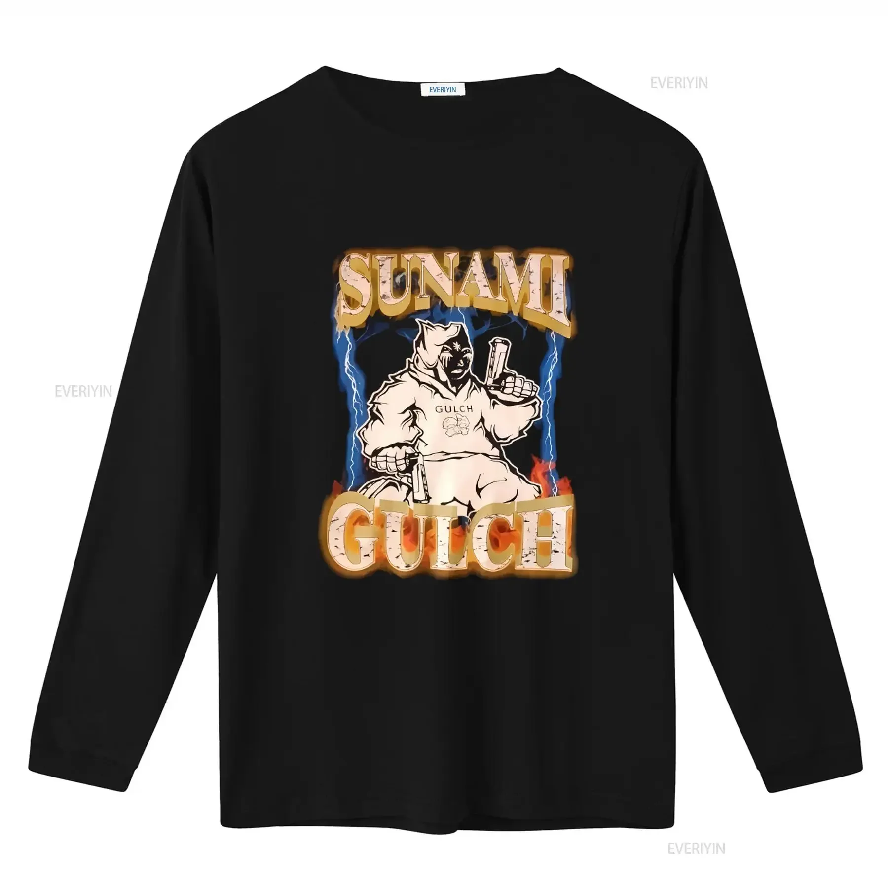 Sunami Gulch Print T Shirt Black Cotton for Fans Tour Style Reprinted Design vintage Washed Slightly Soft Breathable Versatile