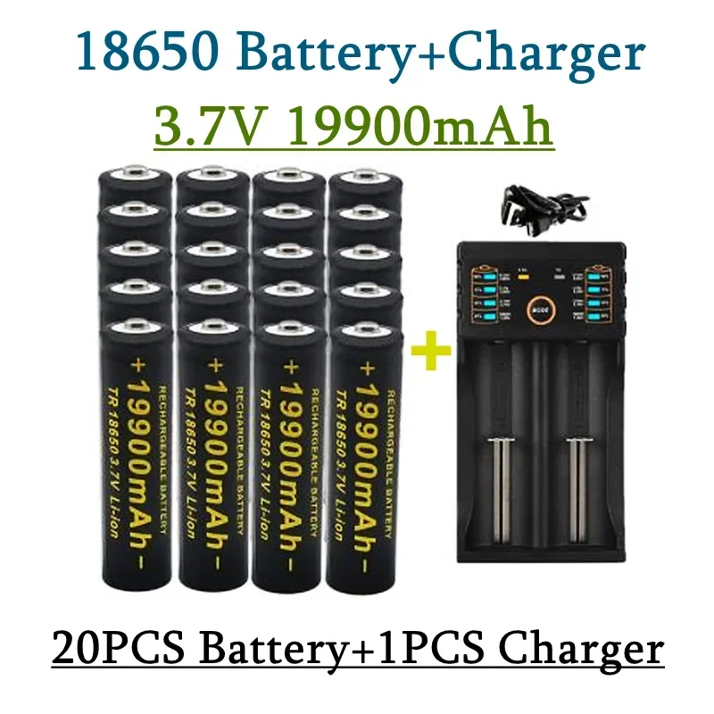 100% New 18650 Lithium Batteries Flashlight 18650 Rechargeable-Battery 3.7V 19900 Mah for Flashlight +201 charger