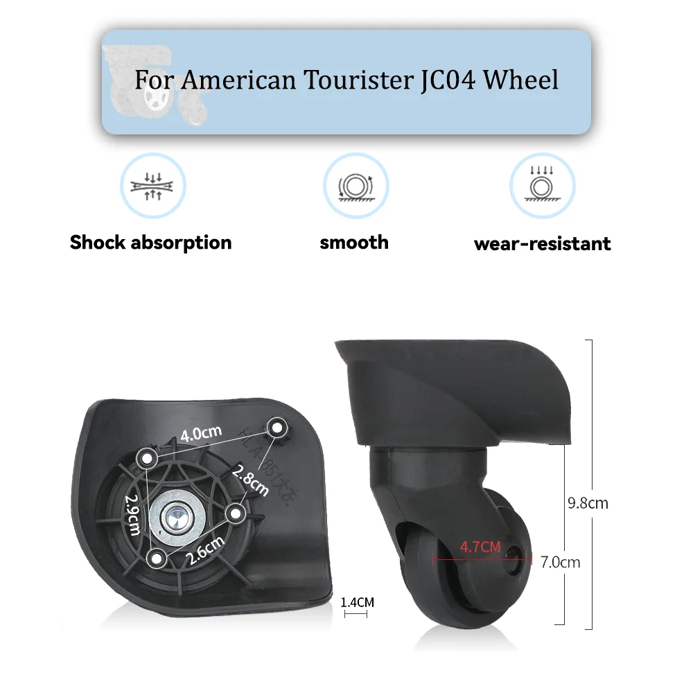 For American Tourister JC04 Universal Wheel Black Replacement Suitcase Silent Smooth Shock Absorbing Rotating Accessories Wheels