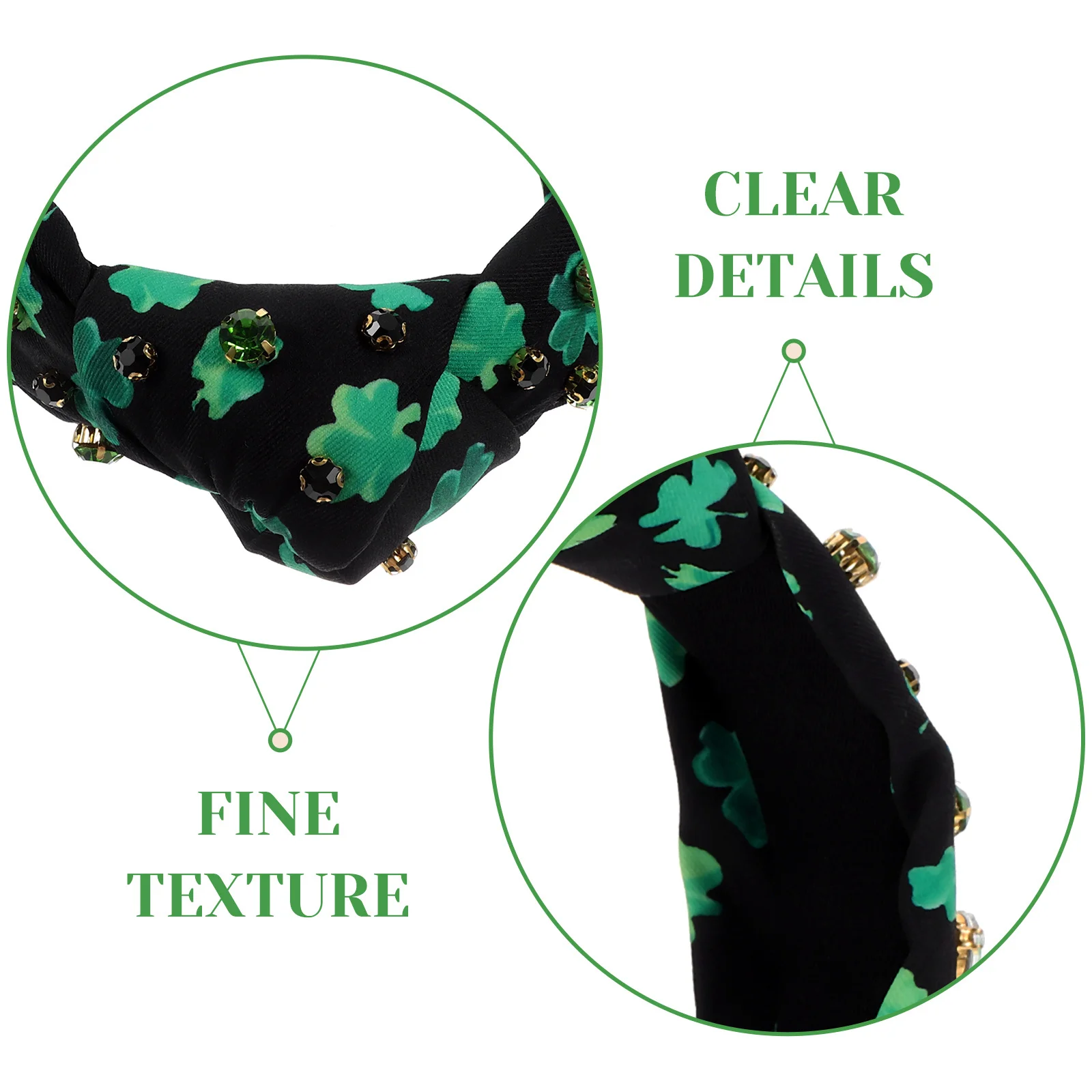 

Knotted Wide Headband Shamrock Rhinestone Decorative Hair Accessory for Women Girls Irish Festival Party Women's Headbands