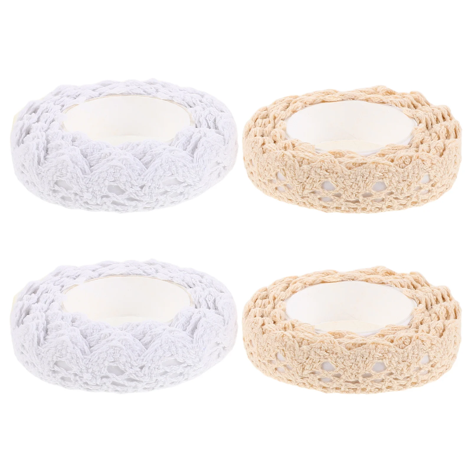 

4 Rolls Cotton Lace Ribbon Tape Self Adhesive Decorative Tape for Wedding Crafts Scrapbook Card Making Beige White