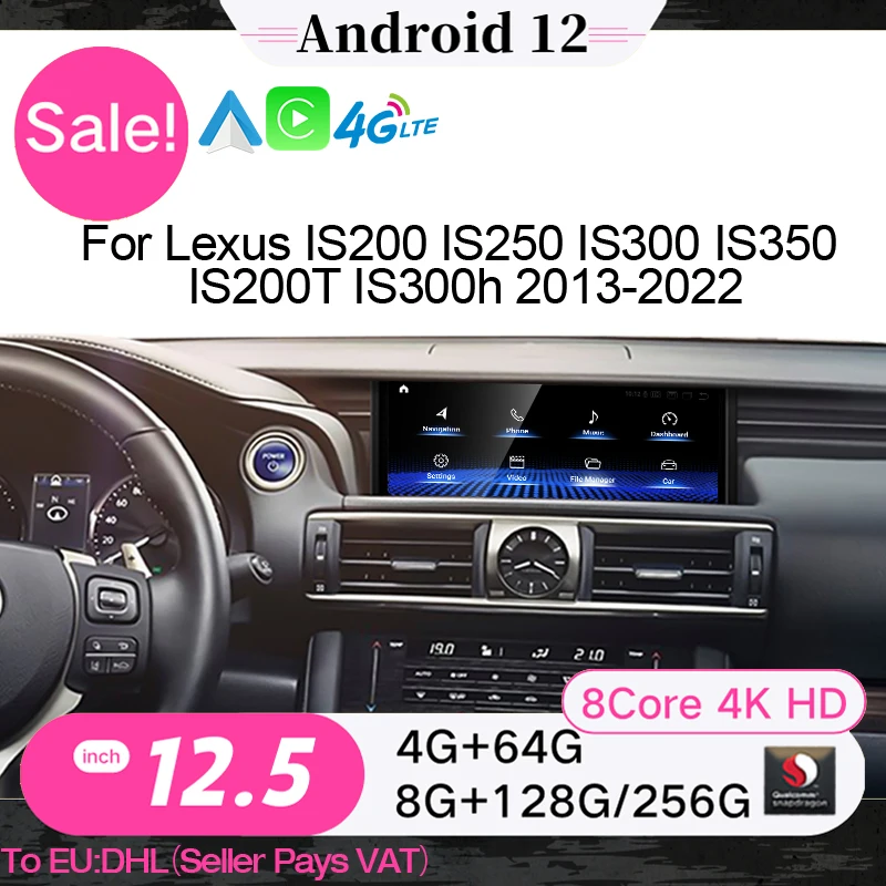 

Car Multimedia Player New Qualcomm Android 12 CarPlay Autoradio For Lexus IS 200 250 300 350 200t 300h 2013 -2022 GPS Navigation