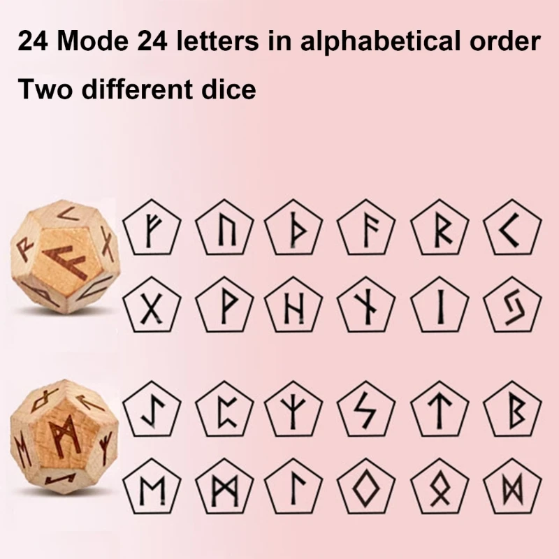 2Pcs 12-Sided Rune Dices Polyhedral Dices Wood Astrological Dices Board Game Dices Constellations Divinations Accessorys