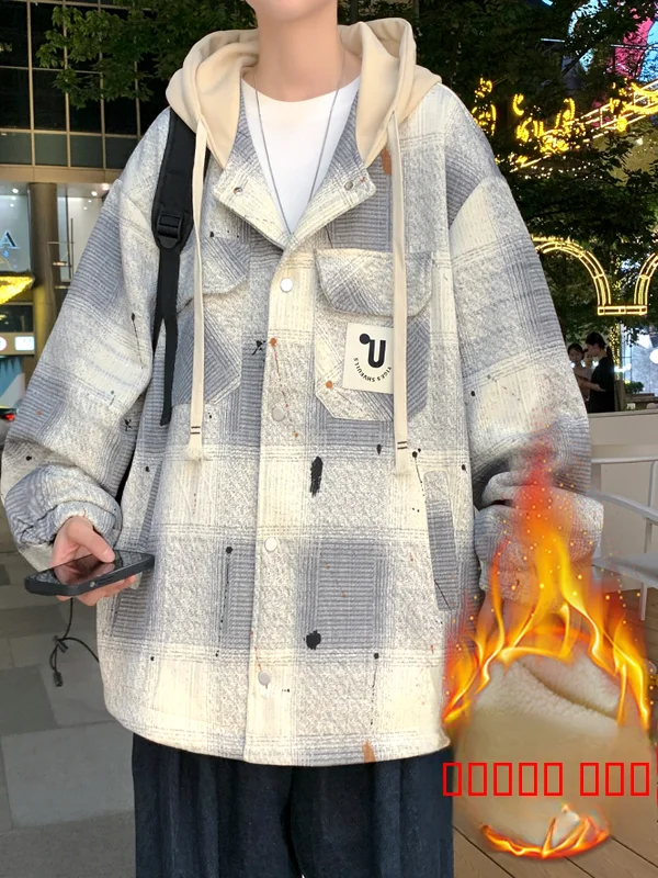 

Lamb Fur Jaet for Teens And Men Oversize Hooded Coat Autumn Winter New Sle Casual Warmth Polyester Fiber Long Sve Butt...
