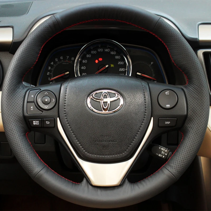 for Toyota RAV4 2013-2018 Corolla Auris 2014-2017 Hand-Stitched non-slip black carbon fibre suede car Steering Wheel Cover