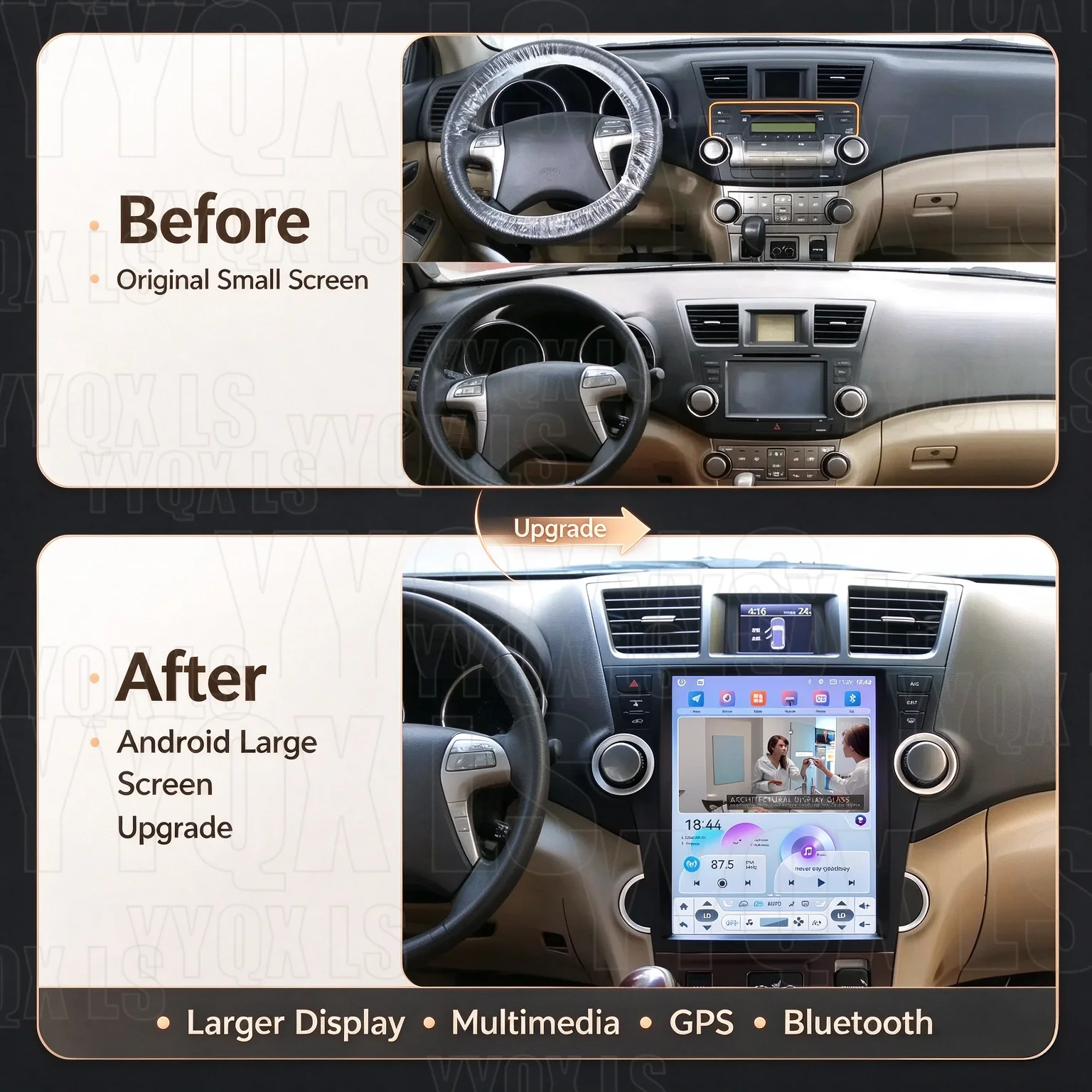 Car audio For TOYOTA Highlander 2009-2013 CarPlay Android 15 Multimedia Video Player car intelligent systems GPS navigation