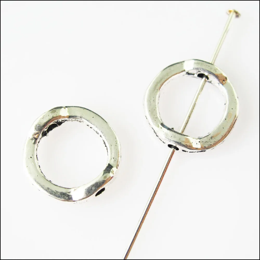 35Pcs Antiqued Silver Color Round Circle Spacer Beads Frame Charms 13mm