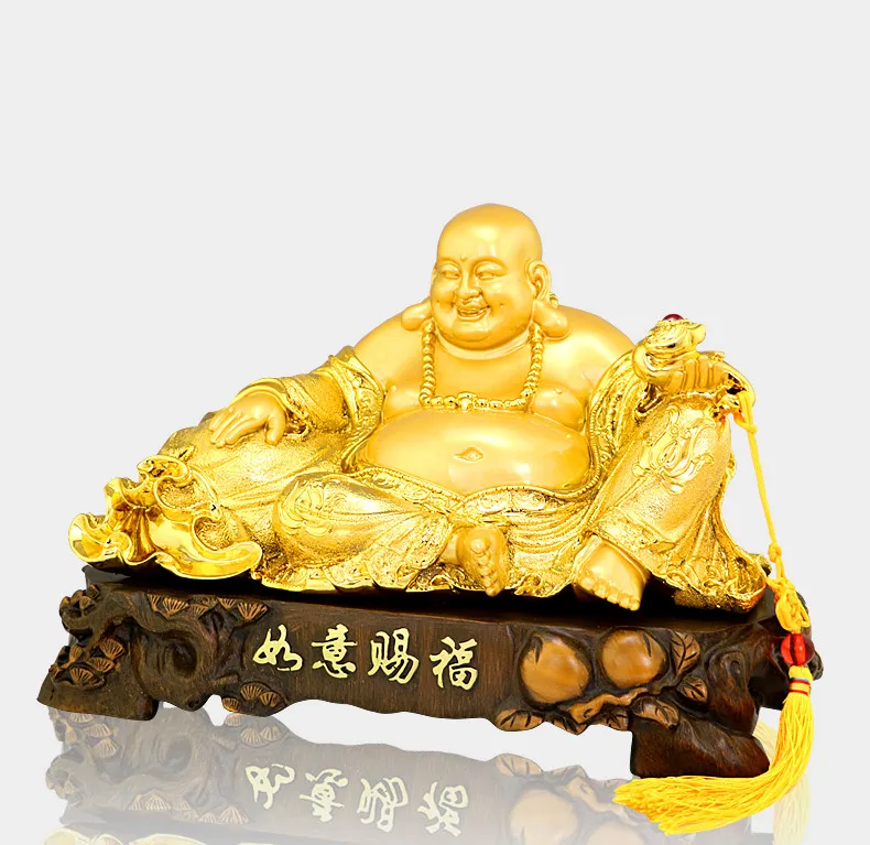 Lucky Money Resin Big-bellied Maitreya Buddha Chinese Style Fengshui Statue Home Ornaments Living Room Decoration Craft Ornament