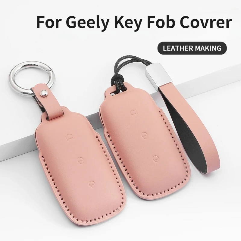 

For Geely Galaxy L7 2023 L6 MAX 1.5T Plus AIR PRO Leather Car Smart Key Cover Case Protector Suede Shell Keychain Accessories