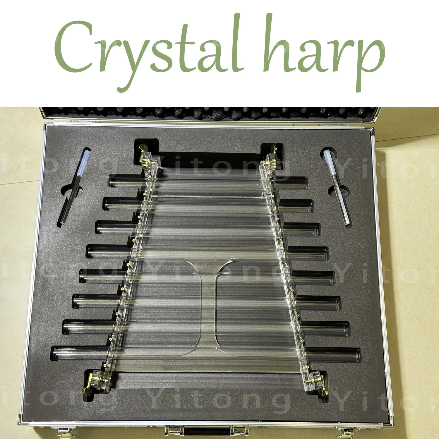 432hz/Hot selling 440hz 8 Tubes Note CDEFGABC Clear Quartz Crystal Singing Harp with Alumina Alloy Box