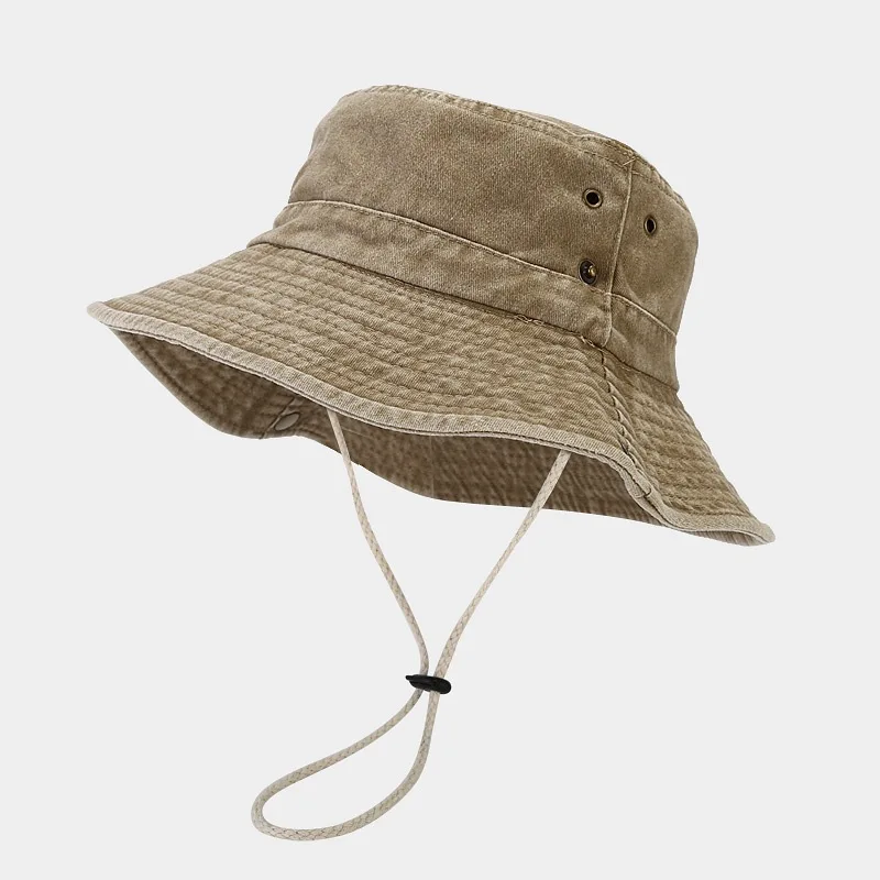 Cotton Stone-Washed Sun Hats for Men Women Wide Brim Fishing Hat Summer Bucket Hat Outdoor Safari Boonie Cap