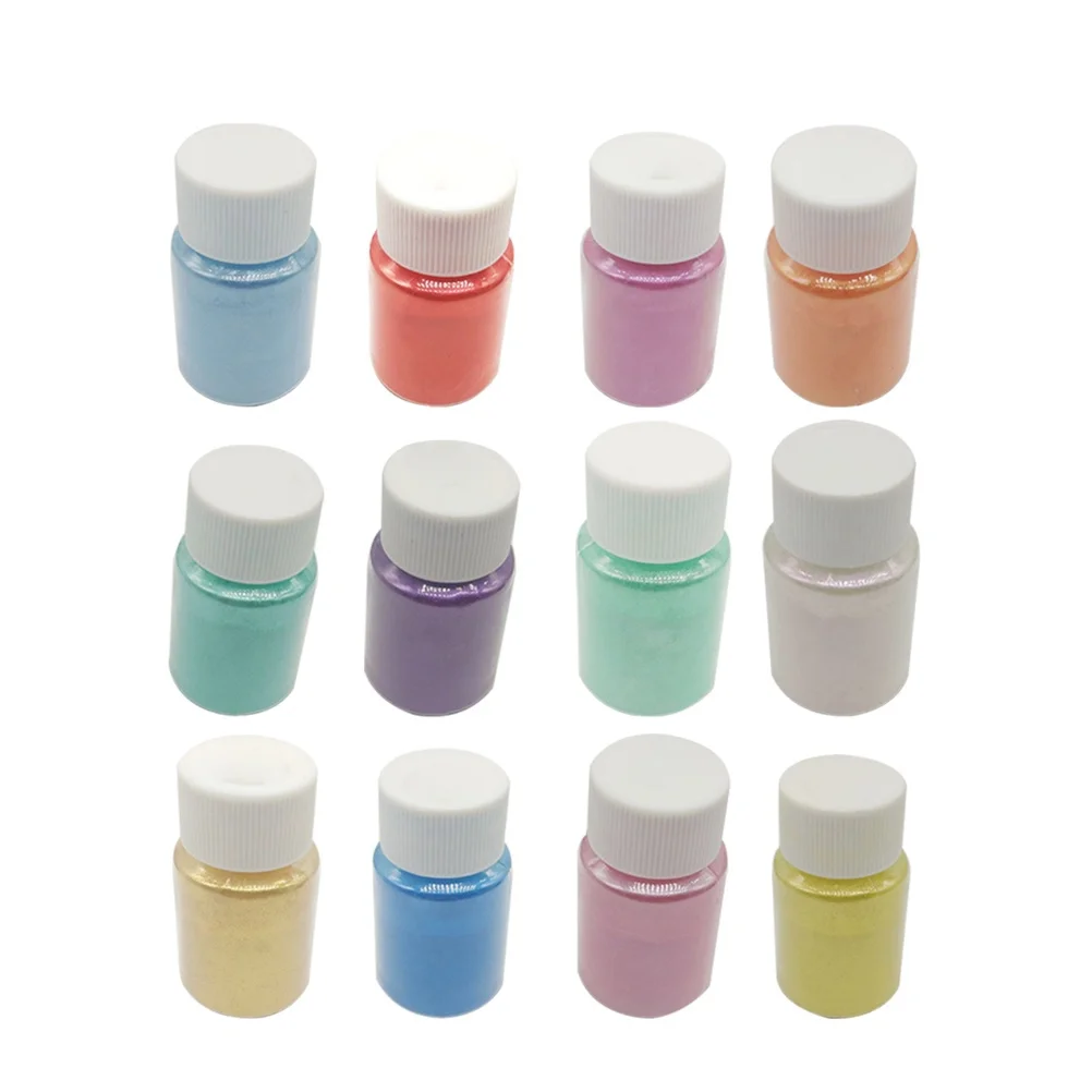 12pçs pigmento de pérola em pó de mica, cores sortidas para artesanato, sabonete, banho, arte de unha, faça você mesmo, glitter de grau natural