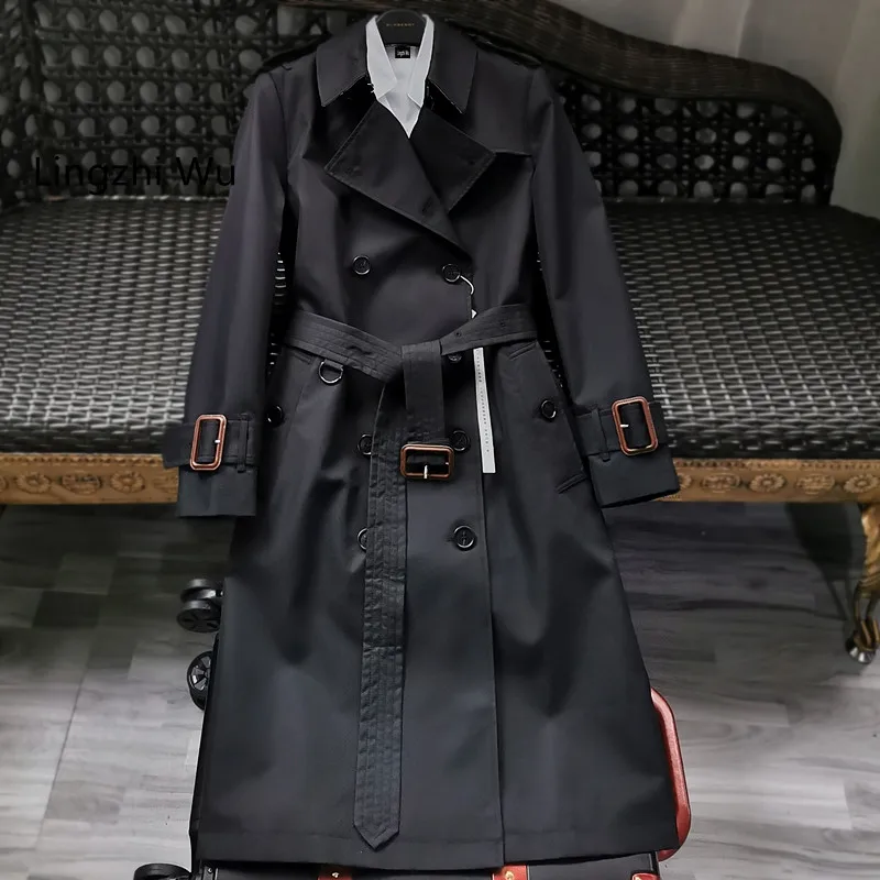 

Lingzhi Wu Trench Spring Autumn Classic Black Coat 2024 Top Quality Female Outerwear British Medium Length New Arrival